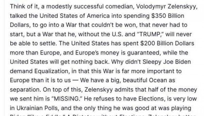 特朗普：泽连斯基是只会玩弄拜登的喜剧演员